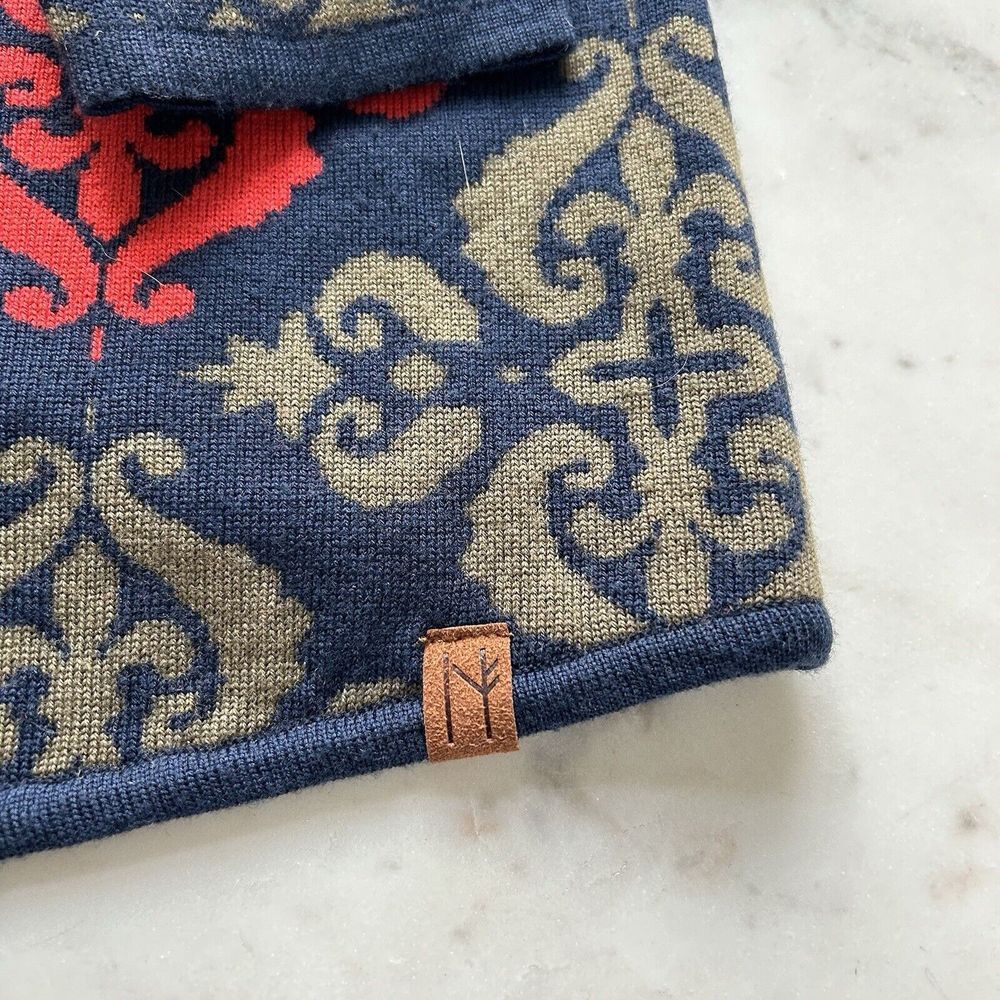 NEVE 100% Wool Floral Cardigan Sweater Women's M Fleur de Lis Navy Red Green - Picture 5 of 10